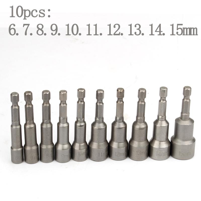 Электрическая магнитная отвертка длиной 65 мм, набор ударных гаечных ключей с шестигранным хвостовиком 1/4 дюйма, метрическая головка гаечного ключа, бита Crv 6-24 мм