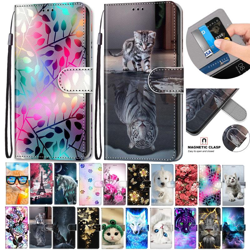 Флип кожаный чехол для Samsung Galaxy A01 A11 A21 A31 A41 A51 A71 4g 5g 3d кошелек держатель для карт подставка обложка книги кошка собака роспись