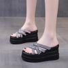 Summer Platform Women Slippers Rhinestone Wedges Shoes for Women Cross Strap Casaul Female Outdoor High Heel Solid Sandal Slides