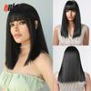 Черные синтетические парики до плеч, повседневные волосы с челкой, прямые парики средней длины, термостойкие парики для косплея для женщин