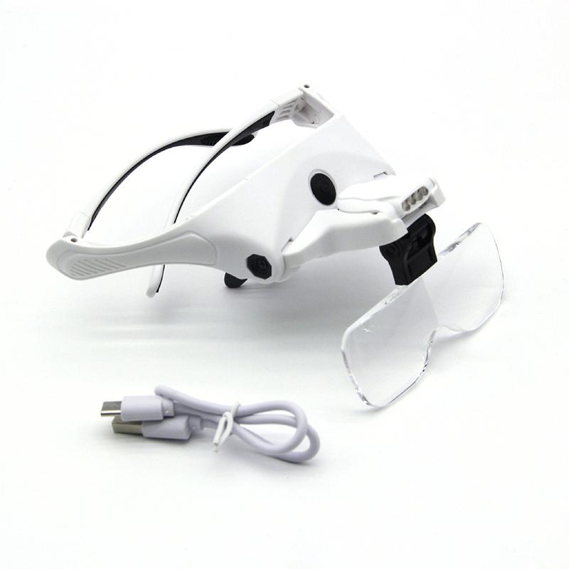Head Mounted Optical Magnifier Eyeglasses Power Display LED Watch Repair Magnifier Large Capacity Battery Interchangeable Lenses