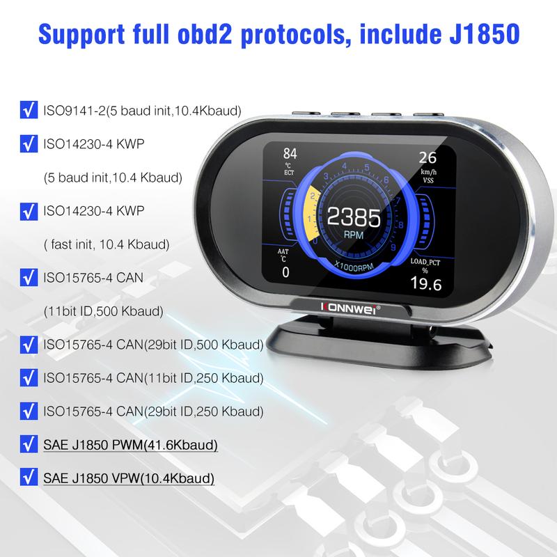 KONNWEI KW206 Бортовой компьютер автомобиля OBD2 Цифровой дисплей Автосканер OBD 2 Расход топлива Датчик температуры воды