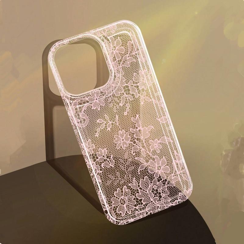 Элегантный Романтичный Белый Кружевной Узор Чехол для Телефона Для iPhone 17 Pro Air 16 15 14 13 12 11 Pro Max 7 8 Plus SE2 16E Мягкий Прозрачный Чехол