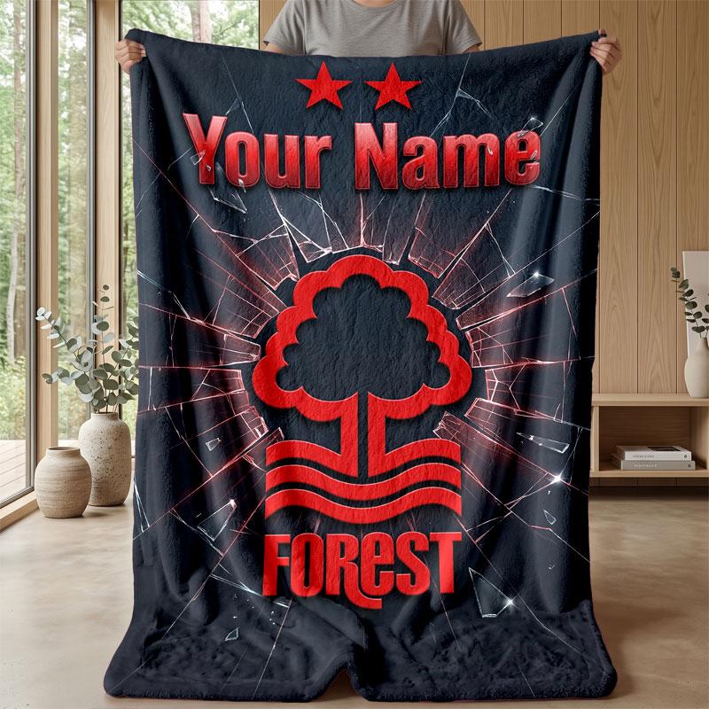 Nottingham Forest FC Custom Name Text Flannel Blanket Soccer Logo Personalized Fleece Throw Blanket Special Gift For Sofa Bedroom Home