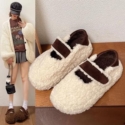 Модные Баотоу Плюс Бархат На Улицу Хлопковые Тапочки Осень Новинка 2024 Толстая Подошва Ленивые Слипоны Женские Ретро Хлопковые Туфли