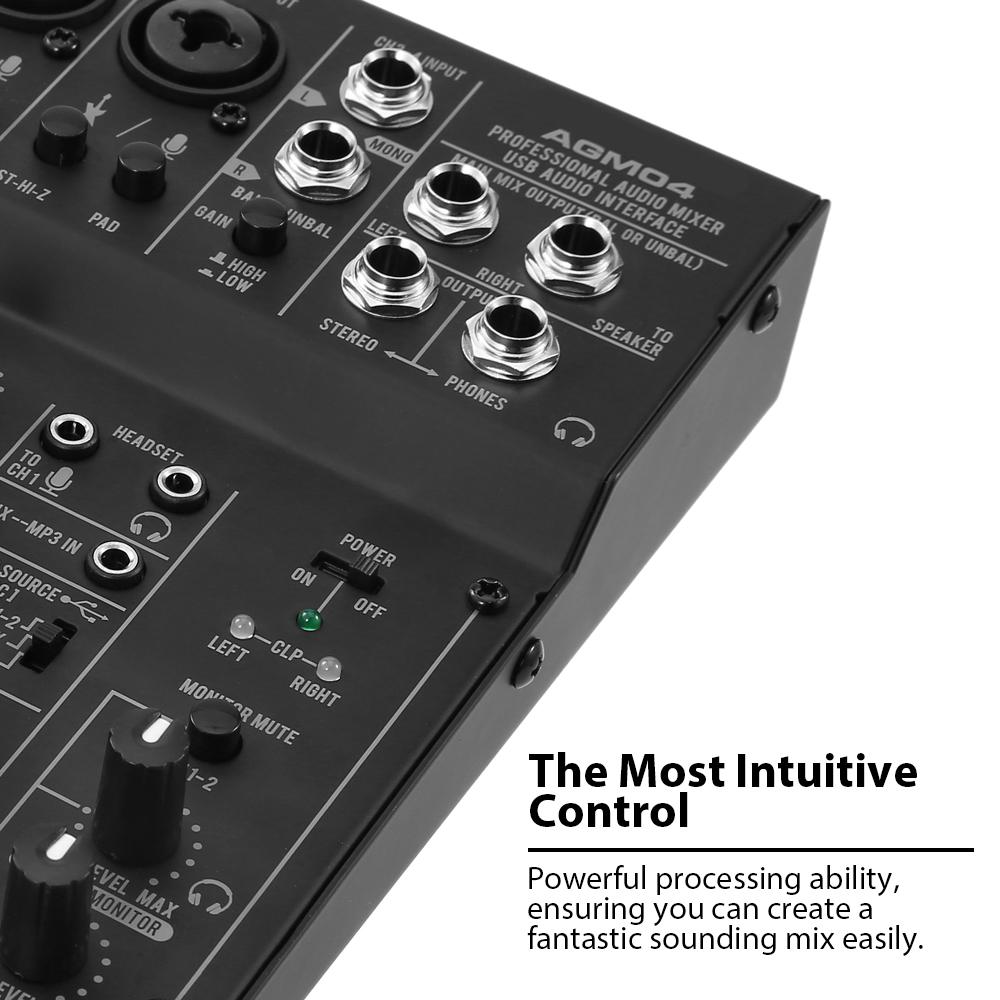 4-канальный мини-микшерный пульт, цифровой аудиомикшер, 2-полосный эквалайзер, встроенный фантомное питание 48 В, 5 В