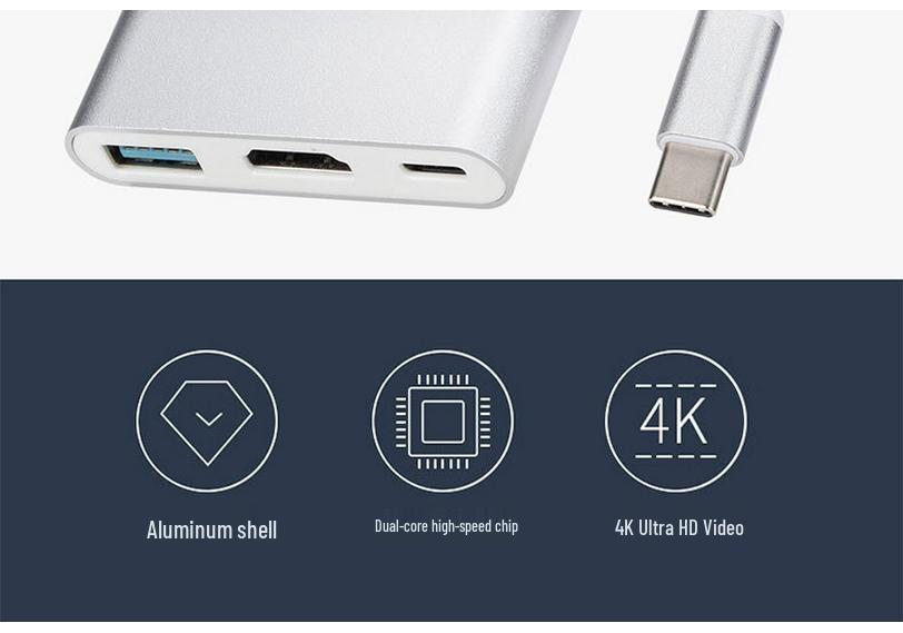 3-в-1 Док-станция Type-C на HDMI: Конвертер 4K-дисплея и быстрая зарядка PD