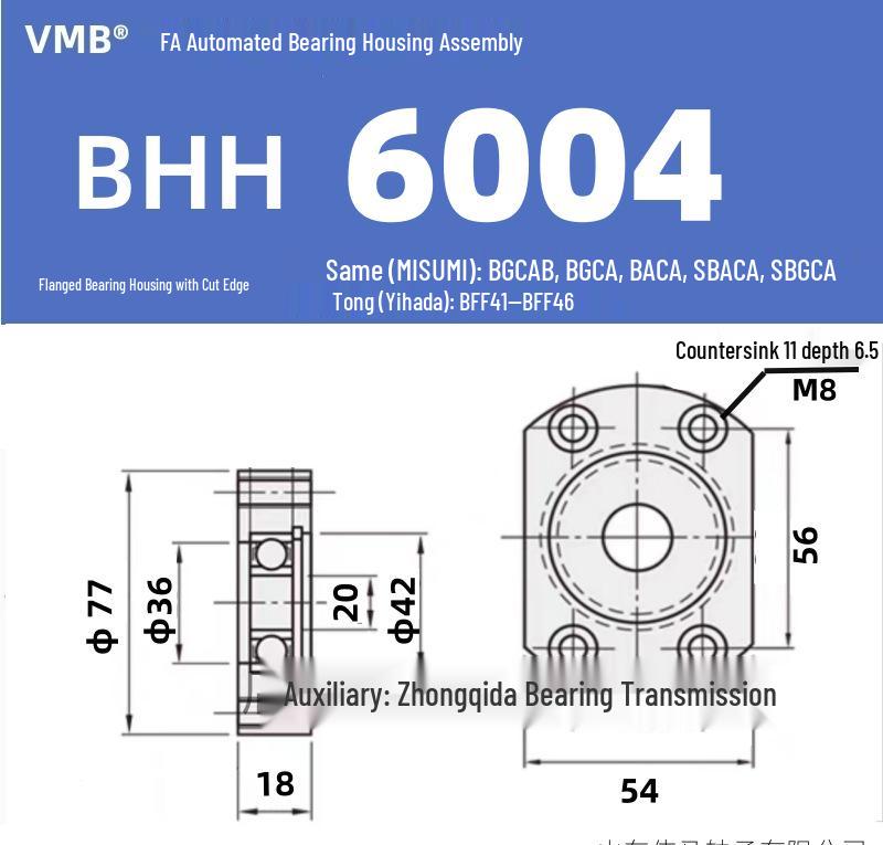 BHH BFF43 Double-Sided Flange Bearing Mount with Snap Ring - Single Bearing Block Assembly