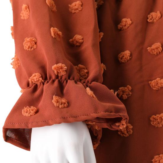 Women Spring Fall Dress Dot Applique Solid Color V Neck Belted Tight High Waist A-line Irregular Ruffle Hem Bohemian Flowy Wedding Party Maxi Dress