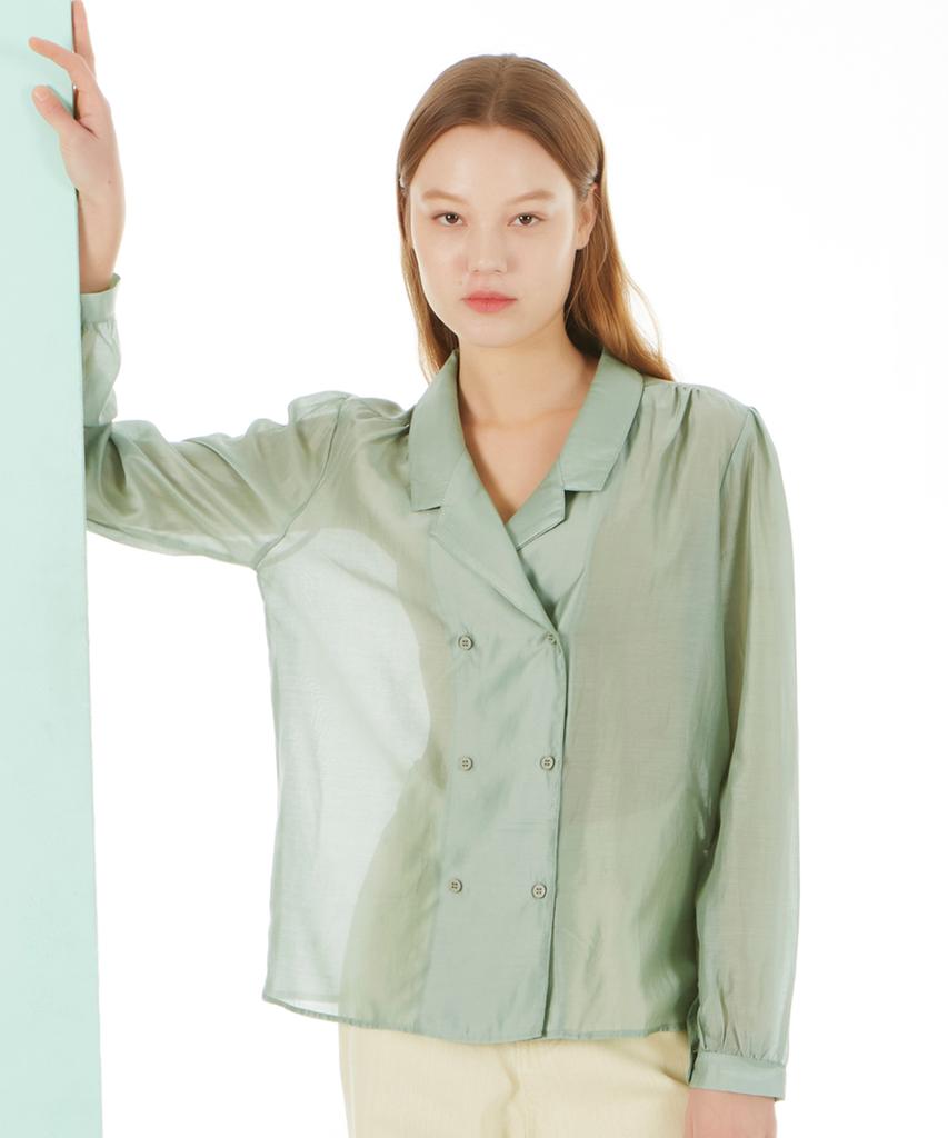 UNKNOWN PLANET Double Shirring Blouse Green