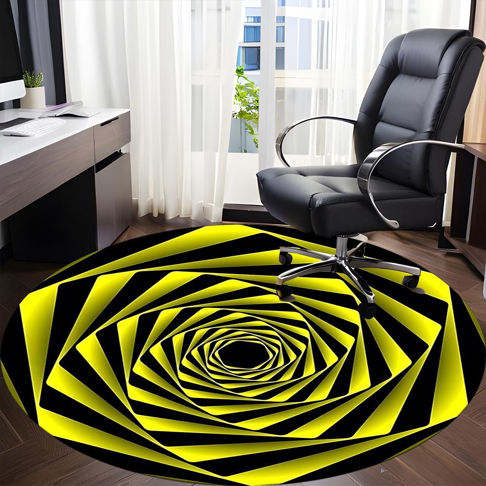 1pc Yellow Black Stripes Carpet for Office Non-Slip, Round Carpet, Soft & Comfortable, Carpet for Office, Round Floor Mat yy251225165