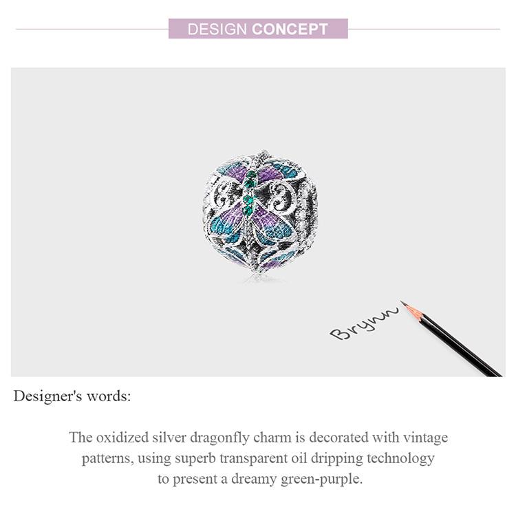 BAMOER винтажный шарм в виде стрекозы, стерлингового серебра 925 пробы, подходит для женщин, серебряный браслет и браслет, ювелирные изделия, подарок