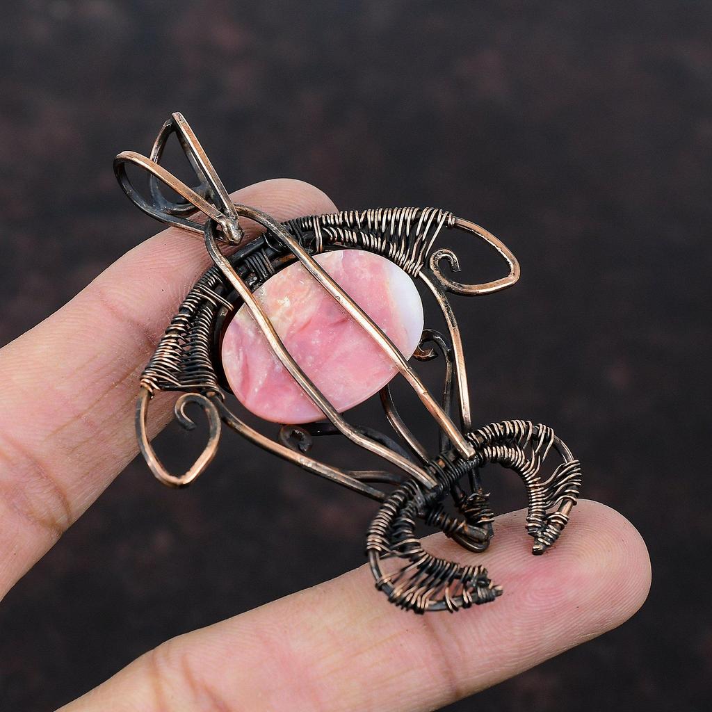 Rhodochrosite Pendant Copper Wire Wrapped Gemstone Pendant Handmade Tortoise Pendant Copper Wire Jewelry Gift For Him Rhodochrosite Jewelry
