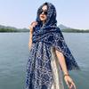 Small Fresh and Retro Blue and White Porcelain Cotton Linen Scarf Bali Yarn Scarf Simple Sun Protection Blue Floral Shawl Women