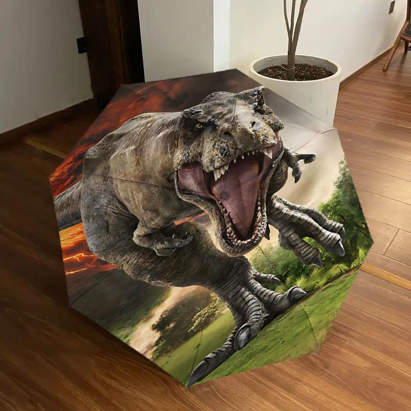 Tyrannosaurus Rex Dinosaur Automatic Opening/Closing Umbrella Portable Three Fold Design with 8 Bone Iron Frame,Gift for Fans,Travelers,