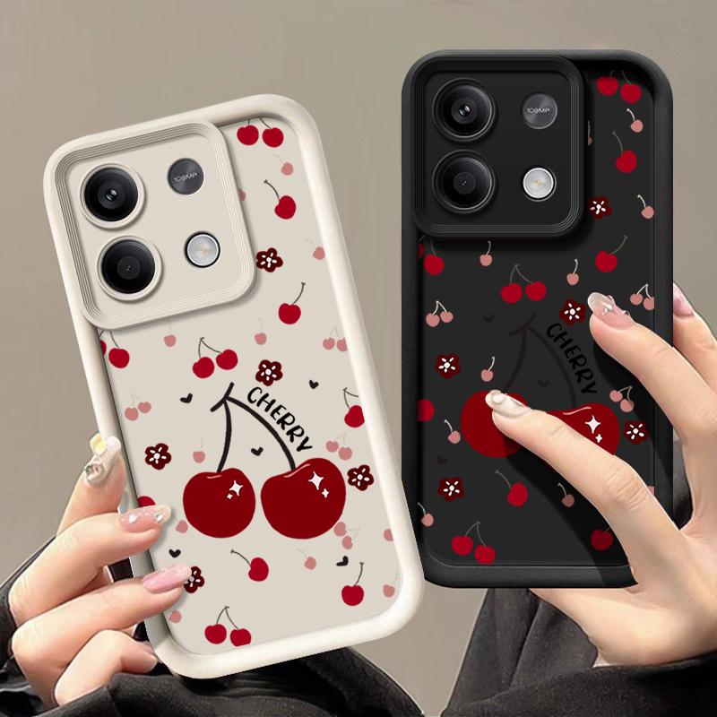 Чехол из мягкого однотонного ТПУ с принтом вишни для Xiaomi 14T 13T Poco F6 Pro X6 X5 Redmi 13C Note 13 12 Pro 11, противоударный, матовый, с защитой линз