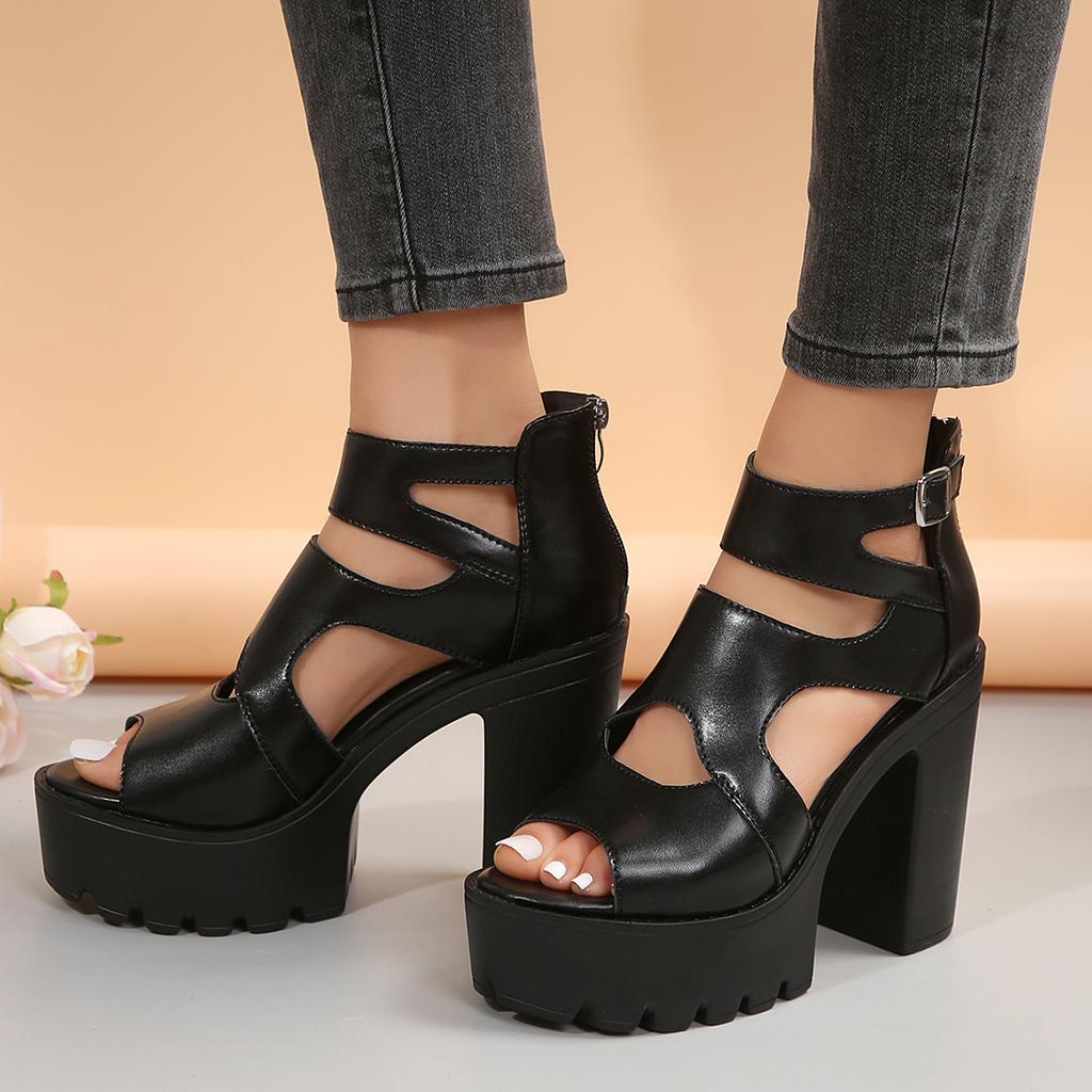 2024 Women Fish Mouth Platform High Heels Wedges Buckle Slope Sandals Female Peep Toe Sandals Woman Thick Heels Gladiator Sandals