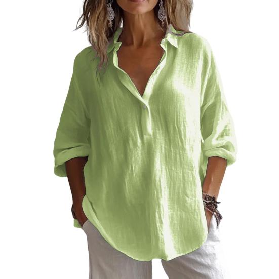 Женская рубашка с лацканами V-образный вырез 45720 рукав пуловер топы однотонный свободный крой