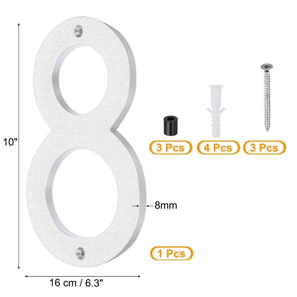 10 Inch House Number, House Address Numbers Sign Large Floating Modern with Screws for Outside Door Wall Street, Silver, 0-9