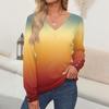 Women's Tops Gradient Printed Long Sleeve Shirt V Neck Casual Loose T-Shirt Autumn Clothing