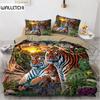 Комплект постельного белья 3D, черный пододеяльник, комплект стеганого одеяла, наволочка, размер King Queen, полиэстер с принтом тигра и животных