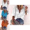Stylish Women's 3/4 Sleeve Shirt Top Comfortable Loose Fit Button Down Blouse T-shirt