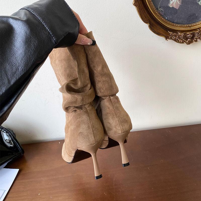 Модные Элегантные Женские Ботильоны на Тонком Каблуке Обувь Плиссированные Модные Остроносые Женские Короткие Современные Ботинки Женские Туфли-лодочки леди
