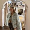 Womens Faux Fur Short Coat In Chic Tweed Style Round Neck Long Sleeve Winter Outerwear