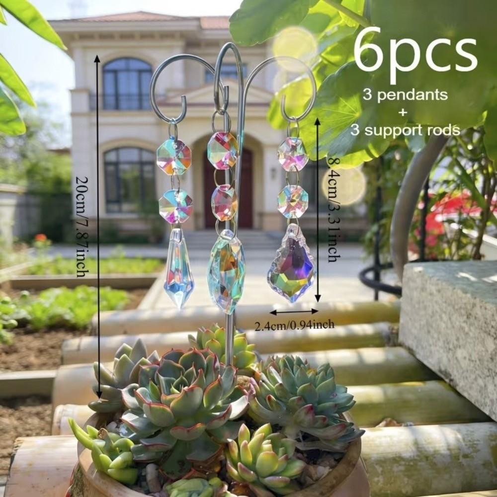 Colorful Crystal Prisms Suncatchers Reflective Handmade Garden Suncatcher Metal Stake with Hook Exquisite