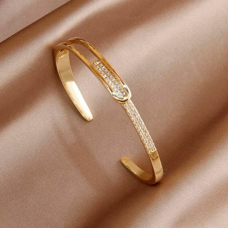 Korea&Japanese Delicate Double Layer Charm Bangles for Women Fashion Brand Jewelry Crystal Heart Bracelets Accessories