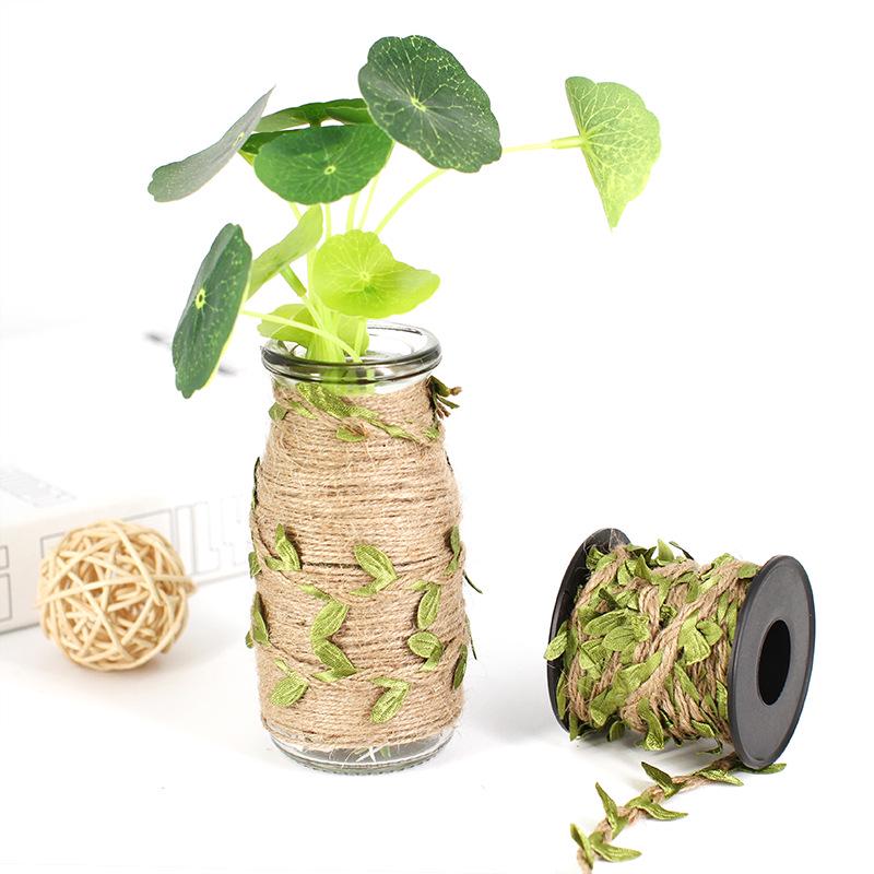 10 м DIY Ротанг Зеленые листья с пеньковой веревкой для декора детского сада