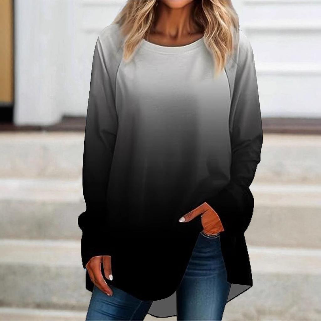 Женский весенне-осенний пуловер с длинным рукавом, круглым вырезом, свободного кроя, с плавно меняющимся цветом