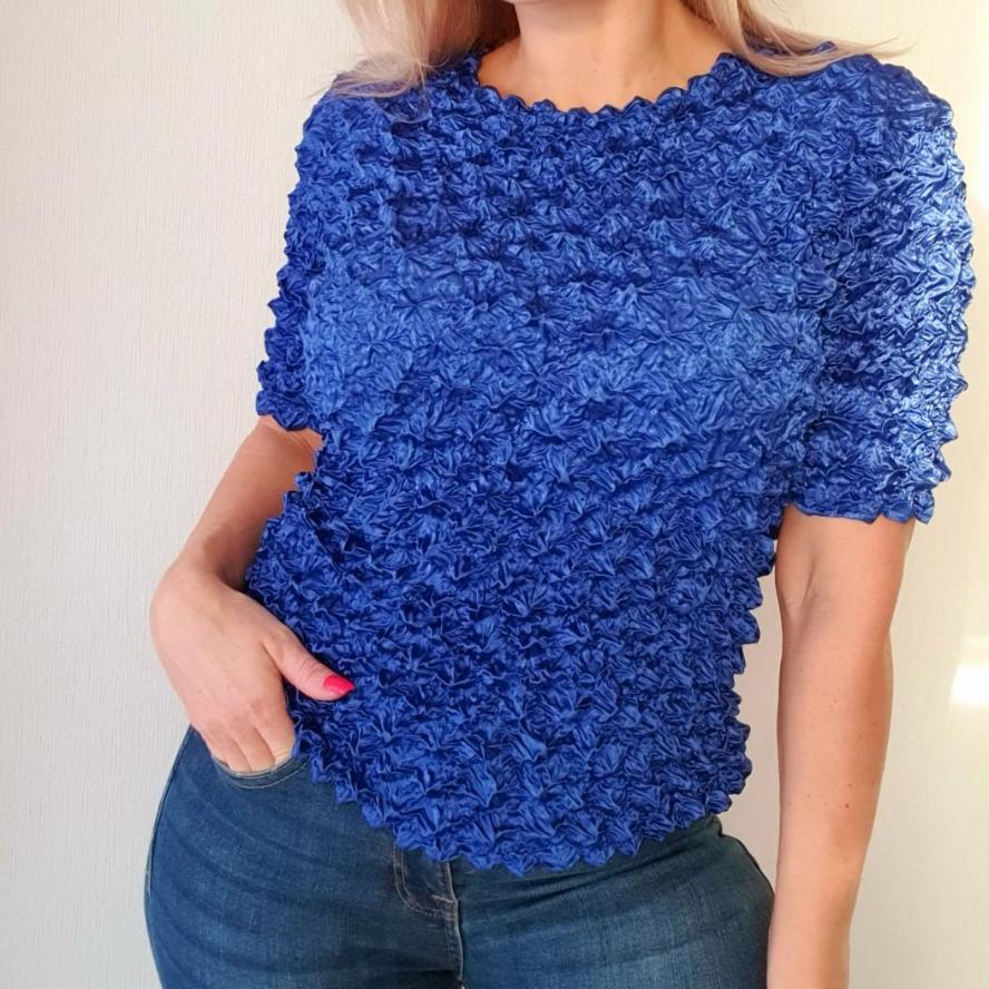 Pleated Pineapple Wrinkled Bubble Shirt, Versatile Magic Suit, Short Sleeve, Solid Color, Transparent, Loose, Three-dimensional, Women's Top