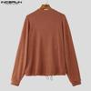 INCERUN Oversized Men V Neck Long Sleeve Buttons Up Drawstring Knit Cardigan Tops