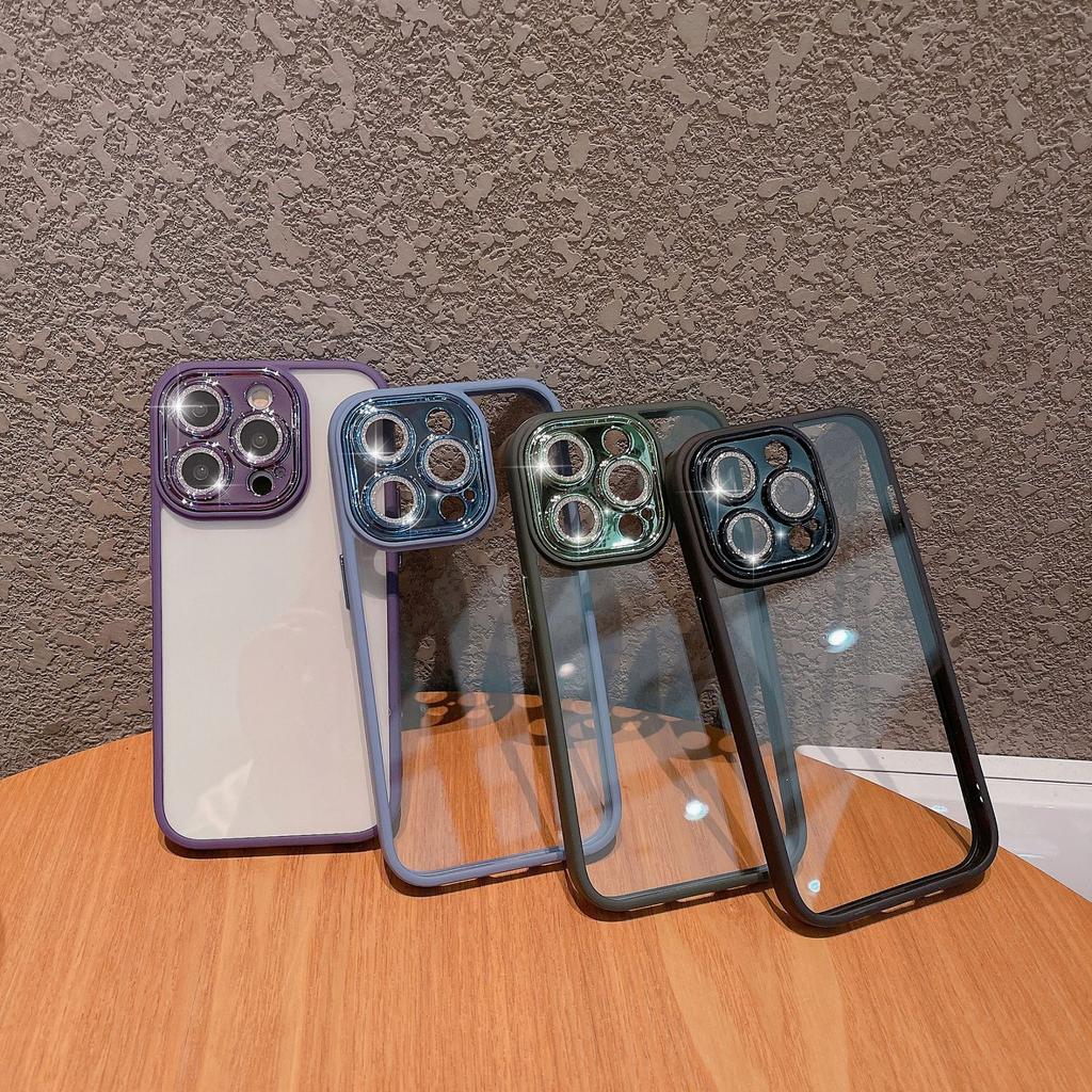 Applicable To IPhone16Pro Plating Flash Powder Lens Film Mobile Phone Case Apple 15 Transparent Acrylic Protection