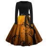 Halloween Print Flare Dress For Women Long Sleeve Dress Hollow Party Casual Dresses