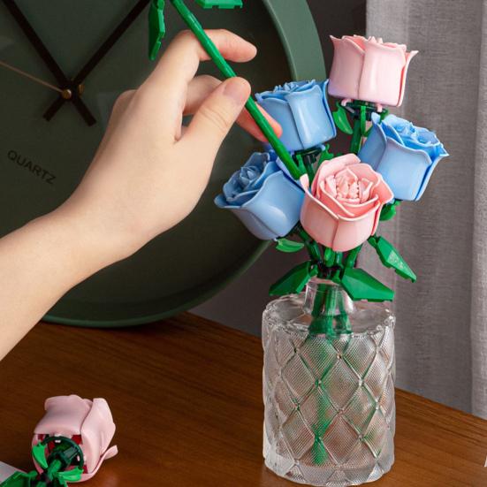 1 набор строительных блоков ветка розы своими руками красочный цветочный блок сборка игрушка пластиковые цветочные растения украшения дети взрослые девочки подарок