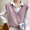 Autumn Women's Knitted Vest Korean Version V-neck Solid Color Pullover, Casual Shoulder Loose Outer Sleeveless Sweater