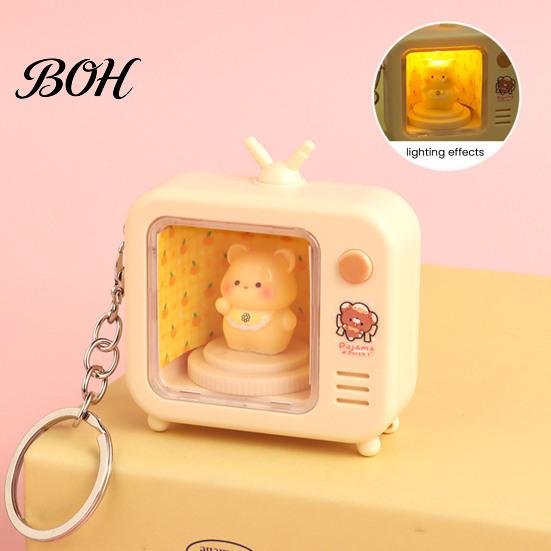 Portable Travel Lighting Rotating Animal TV Keychain, Funny Retro Television Shaped Keychain with Daily Accessory for Teens LED Light, Cartoon Keyring