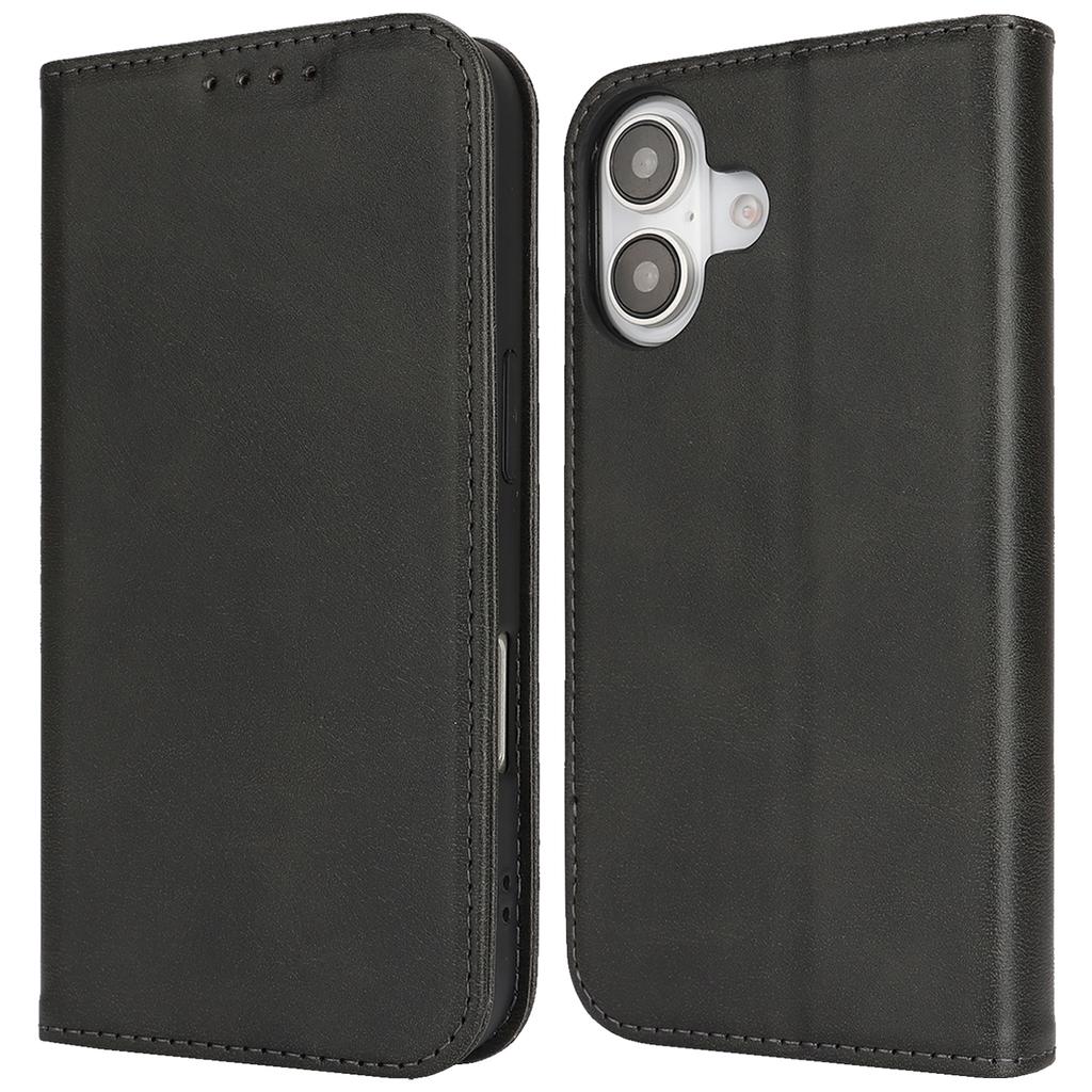 For iPhone 17 Case PU Leather Calf Textured Magnetic Closing Smart Phone Cover