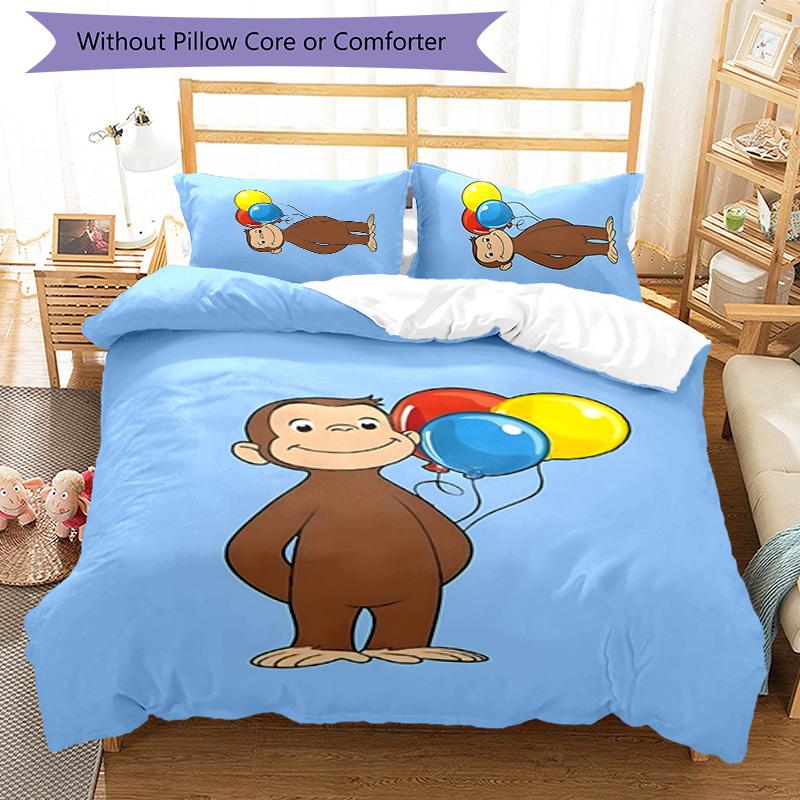 Curious George 3pcs Bedding Set Duvet Cover Closure Includes 1 Duvet Cover & 2 Pillowcases for All Seasons Bedroom Home Dorm Decor