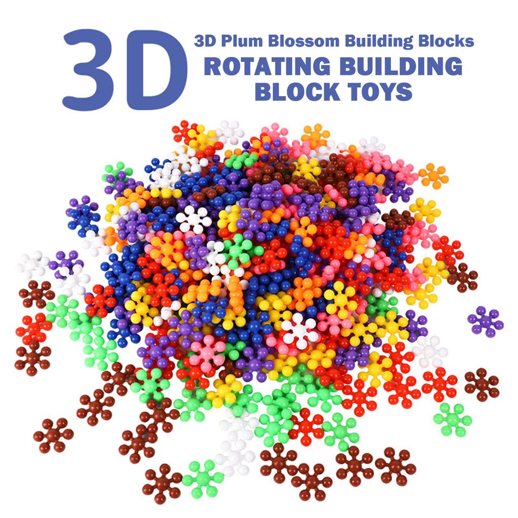 300/600pcs Of Plum Blossom Building Blocks 3d Rotating Snowflake Slices Splicing Diy Toy Best Birthday Christmas Gifts For Kids