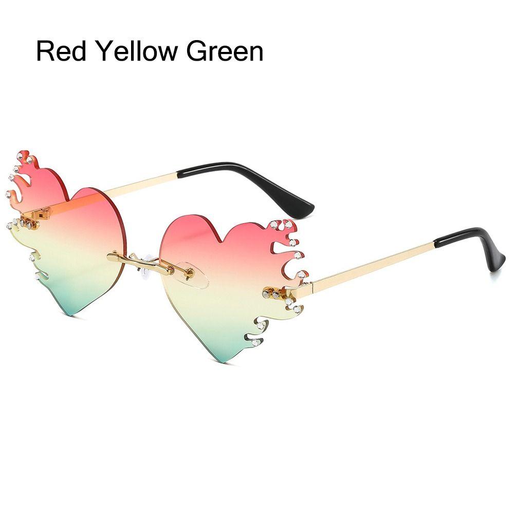 Rimless Fire Heart Shaped Sunglasses Uv400 Protection Costume Accessories Halloween Glasses Flame Love Sun Glasses