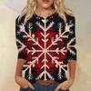 Women's Fashion Casual Seven Sleeve Christmas Printed Round Neck Top