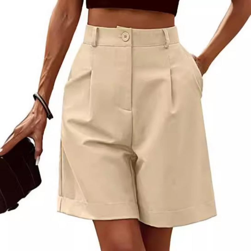 Women's Summer Shorts Long with High Waist Female Loose White Classic Knee-Length Office Wide Women's Shorts Black Candy