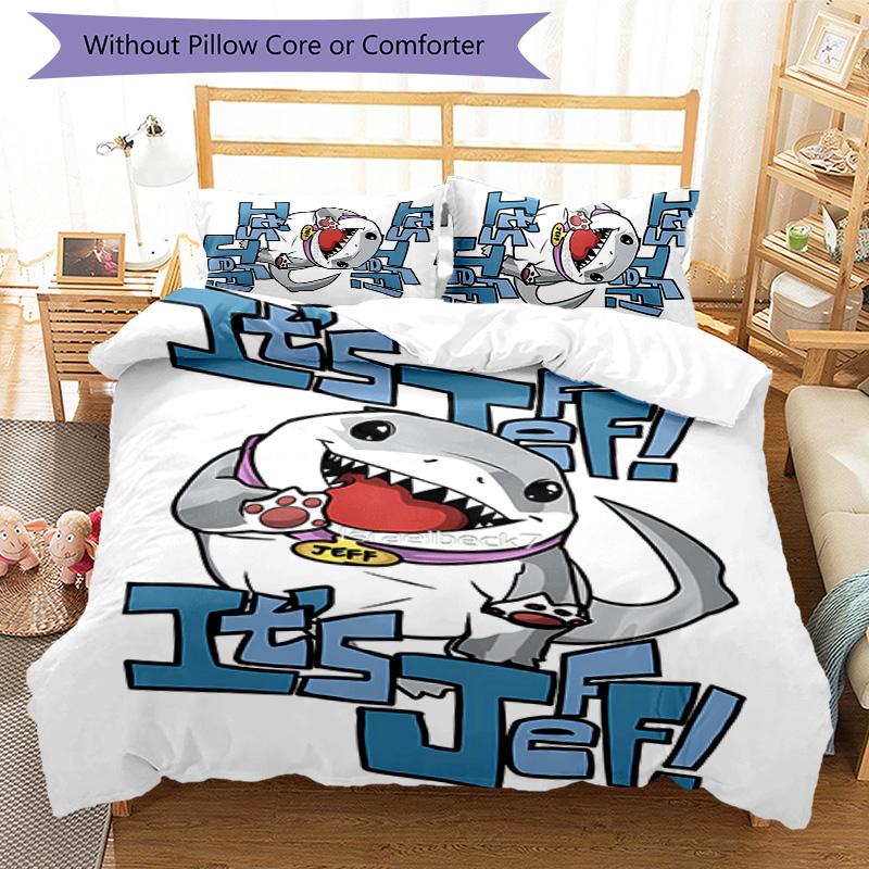 3pcs Jeff the Land Shark1 pattern bedding set duvet cover set includes duvet cover &pillowcases, perfect all season bedroom decoration & gift
