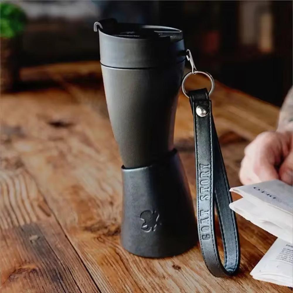 Faux Leather Strap Goat Horns Coffee Mug 230ml Water Bottle Portable Drinking Cup  Student