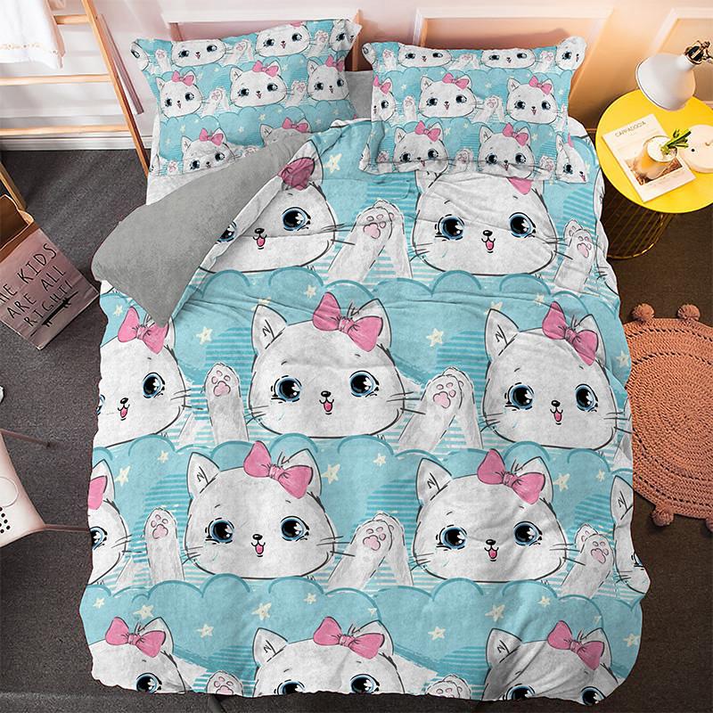 Claws Duvet Cover Set Cartoon Animals Cute Cat Print Polyester Comforter Cover King Queen Size for Kids Girls Women Bedding Set