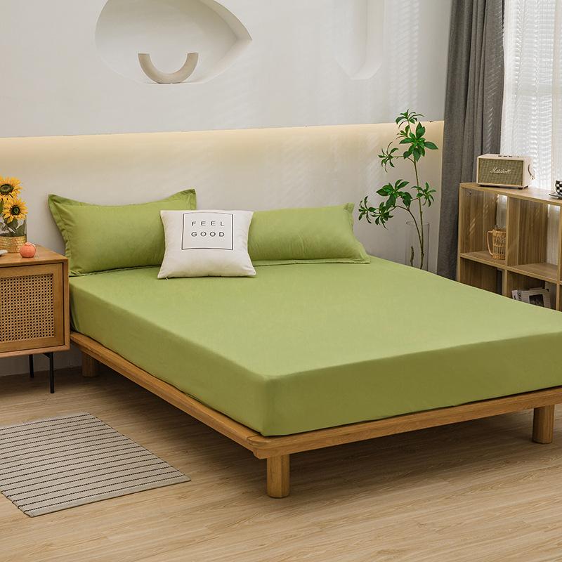 Mattress Cover Fitted Bed Sheet Solid Color Anti-slip Adjustable Bed Cover (Without Pillowcase)