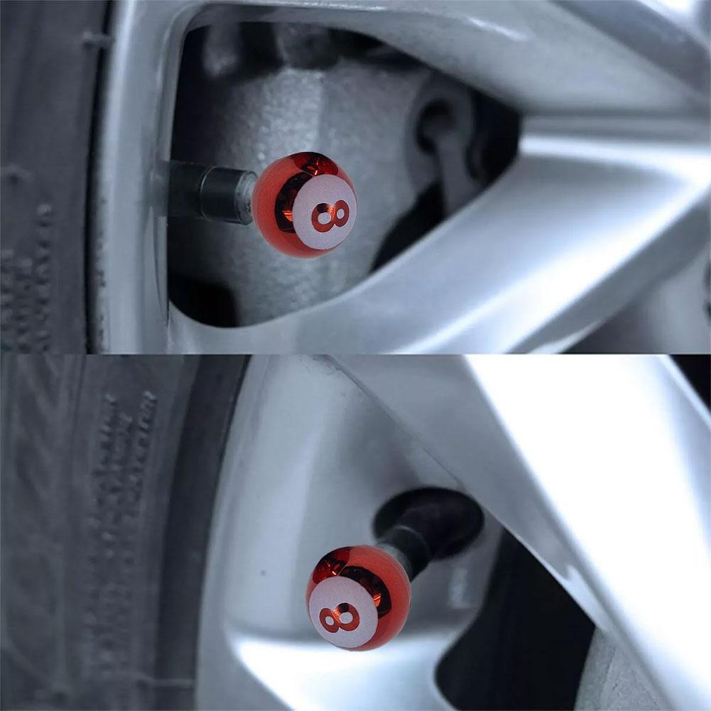 4pcs Car Wheel Tire Valve Core Cap Creative Billiards 8 Wheel Dust Cover Car Truck SUV Motorcycle Bike Accessories